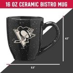 Rico Industries NHL Hockey Pittsburgh Penguins Black 16 oz Team Color Laser Engraved Speckled Ceramic Coffee Mug