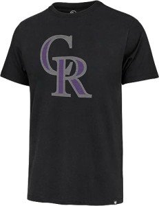 MLB Men's Distressed Imprint Match Team Color Primary Logo Word Mark T-Shirt (Colorado Rockies Black, Medium)