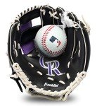 Franklin Sports MLB Youth Teeball Glove + Foam Ball Set - Kids Colorado Rockies Baseball + Teeball Mitt and Ball - Perfect First Kids Glove - 9.5"