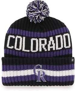 47 MLB Unisex-Adult Officially Licensed Primary Logo Bering Sport Knit Cuffed Pom Beanie Cold Weather Hat - Colorado Rockies Black
