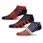 For Bare Feet NFL CHICAGO BEARS Stripe Stack 3 Pack Ankle Sock Team Colors Large