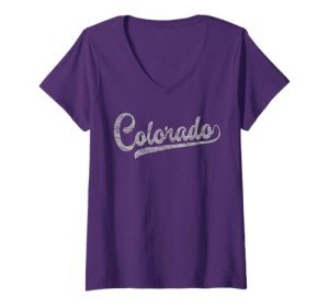 Womens Colorado Baseball Fan Vintage Rocky Mountains V-Neck T-Shirt