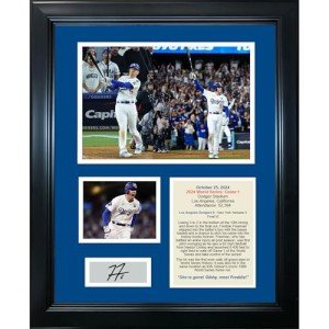 Framed Los Angeles Dodgers 2024 World Series Game 1 Freddie Freeman Walk Off Grand Slam Facsimile Laser Engraved Signature Auto 11"x14" Baseball Photo Sig Collage