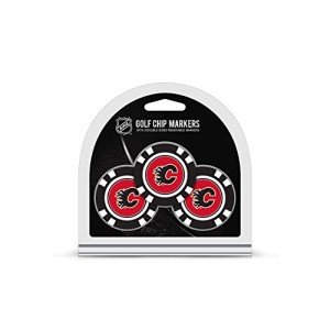 Team Golf NHL Calgary Flames 3 Pack Golf Chip Ball Markers, Poker Chip Size with Pop Out Smaller Double-Sided Enamel Markers
