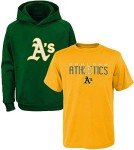 MLB Youth 8-20 Polyester Performance Primary Logo Pullover Sweatshirt Hoodie & T-Shirt 2 Pack Set (18-20, Oakland Athletics)