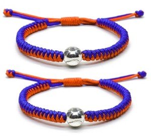 Handmade Braided Bracelets Baseball Gifts for Boys Adjustable Wristbands with Baseball Beads, Inspirational Baseball Bracelets for Girls Teens Adults (Blue Orange 2PCS)