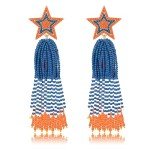 Star Earrings Beaded Tassel Earrings Handmade Star Fringe Drop Dangle Earrings for Women Bohemian Waterfall Earrings Cowboys Game Day Costume Accessory Gift