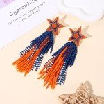 Star Earrings Beaded Tassel Earrings Handmade Star Fringe Drop Dangle Earrings for Women Bohemian Waterfall Earrings Cowboys Game Day Costume Accessory Gift