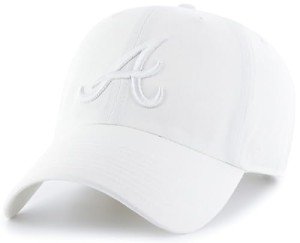 '47 MLB White/White Primary Logo Clean Up Adjustable Strap Hat Cap, Adult One Size Fits All (Atlanta Braves)