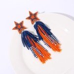 Star Earrings Beaded Tassel Earrings Handmade Star Fringe Drop Dangle Earrings for Women Bohemian Waterfall Earrings Cowboys Game Day Costume Accessory Gift