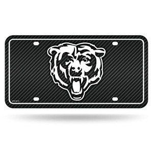 Rico Industries NFL Football Chicago Bears Carbon Fiber Metal Auto Tag 6" x 12" - Great For Truck/Car/SUV
