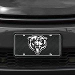Rico Industries NFL Football Chicago Bears Carbon Fiber Metal Auto Tag 6" x 12" - Great For Truck/Car/SUV