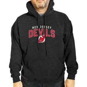 Wright & Ditson NHL Adult Unisex Powerplay Hooded Sweatshirt - Cotton Poly Fleece - Tagless and Comfortable (New Jersey Devils - Black Heather, X-Large)