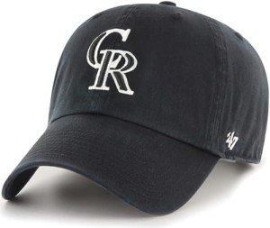 47 Brand MLB Black White Primary Logo Clean Up Adjustable Baseball Cap Hat, Adult One Size Fits All - Colorado Rockies Black White
