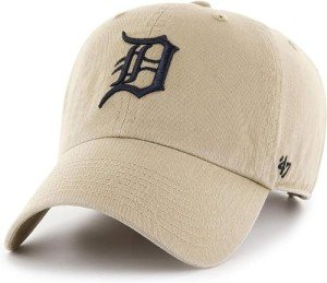 47 Brand MLB Khaki Primary Logo Clean Up Adjustable Strap Baseball Dad Hat Cap, Adult One Size Fits All - Detroit Tigers - Khaki