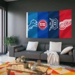 TisTm Detroit Four Team Flag 3x5 feet Basketball Team Flags Holiday Party Sports Yard Indoor Outdoor Decoration Fans Gift