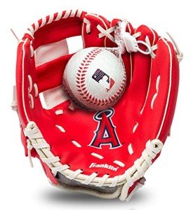 Franklin Sports MLB Youth Teeball Glove + Foam Ball Set - Kids Los Angeles Angels Baseball + Teeball Mitt and Ball - Perfect First Kids Glove - 9.5"