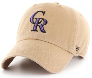 47 Brand MLB Khaki Primary Logo Clean Up Adjustable Strap Baseball Dad Hat Cap, Adult One Size Fits All - Colorado Rockies - Khaki