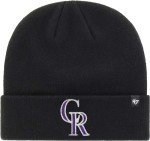 '47 MLB Unisex-Adult Primary Logo Cuffed Knit Primary Logo Team Color Beanie Hat Cold Weather Hat, One Size (Colorado Rockies Black)