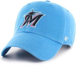 47 MLB Alternate Primary Logo Clean Up Adjustable Hat Cap, Adult One Size - Miami Marlins - Blue