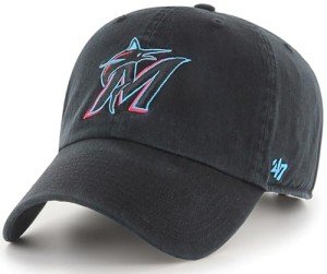 47 MLB Home Team Color Primary Logo Clean Up Adjustable Strap Hat Cap, Adult One Size Fits All (Miami Marlins)