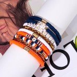 VOGUEKNOCK 9 Pack Game Day Bracelets for Women Stackable Heishi Beaded Stretch Bracelet Football Sport Fan Bracelet Sports Game Team Jewelry Accessories Gifts (Orange Navy)