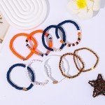 VOGUEKNOCK 9 Pack Game Day Bracelets for Women Stackable Heishi Beaded Stretch Bracelet Football Sport Fan Bracelet Sports Game Team Jewelry Accessories Gifts (Orange Navy)