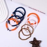 VOGUEKNOCK 9 Pack Game Day Bracelets for Women Stackable Heishi Beaded Stretch Bracelet Football Sport Fan Bracelet Sports Game Team Jewelry Accessories Gifts (Orange Navy)