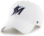 47 MLB White Team Color Primary Logo Clean Up Adjustable Strap Hat Cap, Adult One Size Fits All - Miami Marlins White