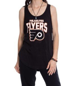 Calhoun NHL Distressed Team Logo Ladies Flowy Racerback Crochet Lace Tank Top (Philadelphia Flyers, X-Large)