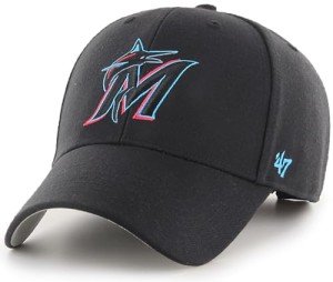 47 Brand MLB Team Color Primary Logo MVP Adjustable Structure Baseball Cap Hat, Adult One Size Fits All - Miami Marlins Black