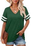 Angerella Short Sleeve Tops for Women Summer Casual V Neck Tshirts Shirts Plus Size Green T Shirt XXL