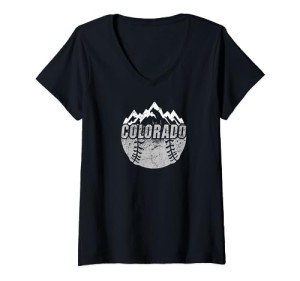 Womens Colorado Baseball Rocky Mountains Design V-Neck T-Shirt