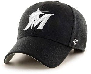 47 Miami Marlins Hat Mens Womens MVP Adjustable Baseball Cap, Black/White, One Size
