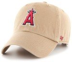 47 Brand MLB Khaki Primary Logo Clean Up Adjustable Strap Baseball Dad Hat Cap, Adult One Size Fits All - Los Angeles Angels - Khaki