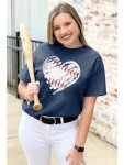 Baseball Shirts Women Game Day Shirt Baseball Heart Graphic Tee Shirts Casual Short Sleeve Tshirt A-Blue
