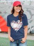 Baseball Shirts Women Game Day Shirt Baseball Heart Graphic Tee Shirts Casual Short Sleeve Tshirt A-Blue