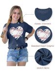 Baseball Shirts Women Game Day Shirt Baseball Heart Graphic Tee Shirts Casual Short Sleeve Tshirt A-Blue
