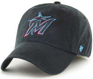 47 MLB Team Color Primary Logo Franchise Fitted Baseball Hat Cap, Unisex Adult - Miami Marlins - Black (X-Large)