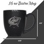 Rico Industries NHL Hockey Columbus Blue Jackets 15oz Laser Engraved Matte Black Ceramic Bistro Mug - For Hot or Cold Drinks
