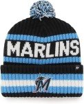 47 MLB Unisex-Adult Officially Licensed Primary Logo Bering Sport Knit Cuffed Pom Beanie Cold Weather Hat - Miami Marlins Black