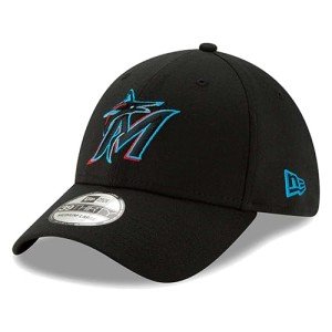 New Era MLB 39Thirty Team Classic Stretch Flex Fit Team Color Primary Logo Primary Logo Baseball Cap Hat - Miami Marlins Black - Small-Medium