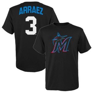 Outerstuff Luis Arraez Miami Marlins MLB Kids Youth 8-20 Official Player Name & Number Jersey T-Shirt (US, Numeric, Size: 14-16, Regular, Black)