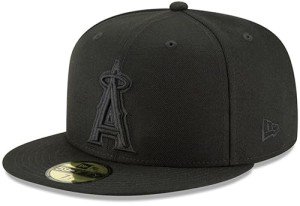 New Era MLB 9FIFTY Black Black Primary Logo Team Adjustable Snapback Hat Cap One Size Fits All - Los Angeles Angels Black