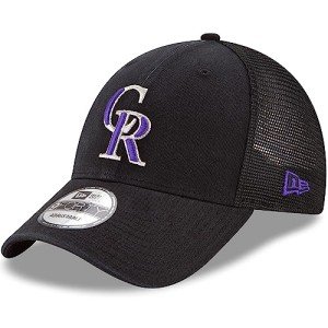 New Era MLB The League 9FORTY Team Color Primary Logo Mesh Trucker Adjustable Hat Cap One Size Fits All - Colorado Rockies Black