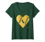 Womens Vintage Oakland Baseball Heart V-Neck T-Shirt