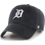 47 Brand MLB Black White Primary Logo Clean Up Adjustable Baseball Cap Hat, Adult One Size Fits All - Detroit Tigers Black White