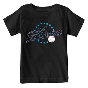 Miami Baseball Vintage Kid's Fan T-Shirt (Black Shirt, YM)