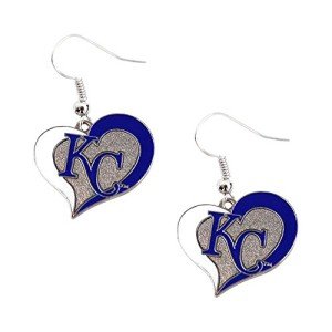 Aminco Kansas City Royals KC MLB Swirl Heart Dangle Logo Earring Set