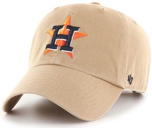 47 MLB Khaki Primary Logo Clean Up Adjustable Strap Baseball Dad Hat Cap, Adult One Size Fits All - Houston Astros - Khaki